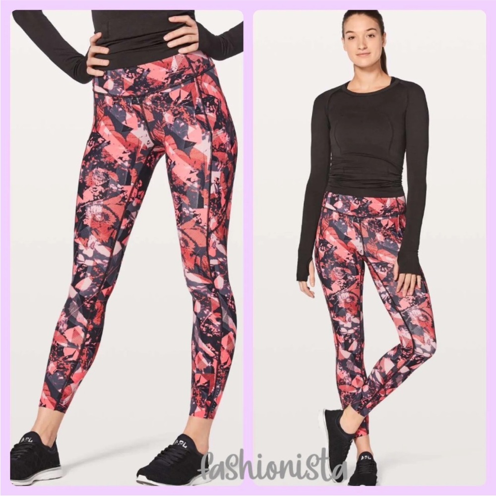 Lululemon Fast Free Tight 25’ Nulux Pink Black Multi sz 4